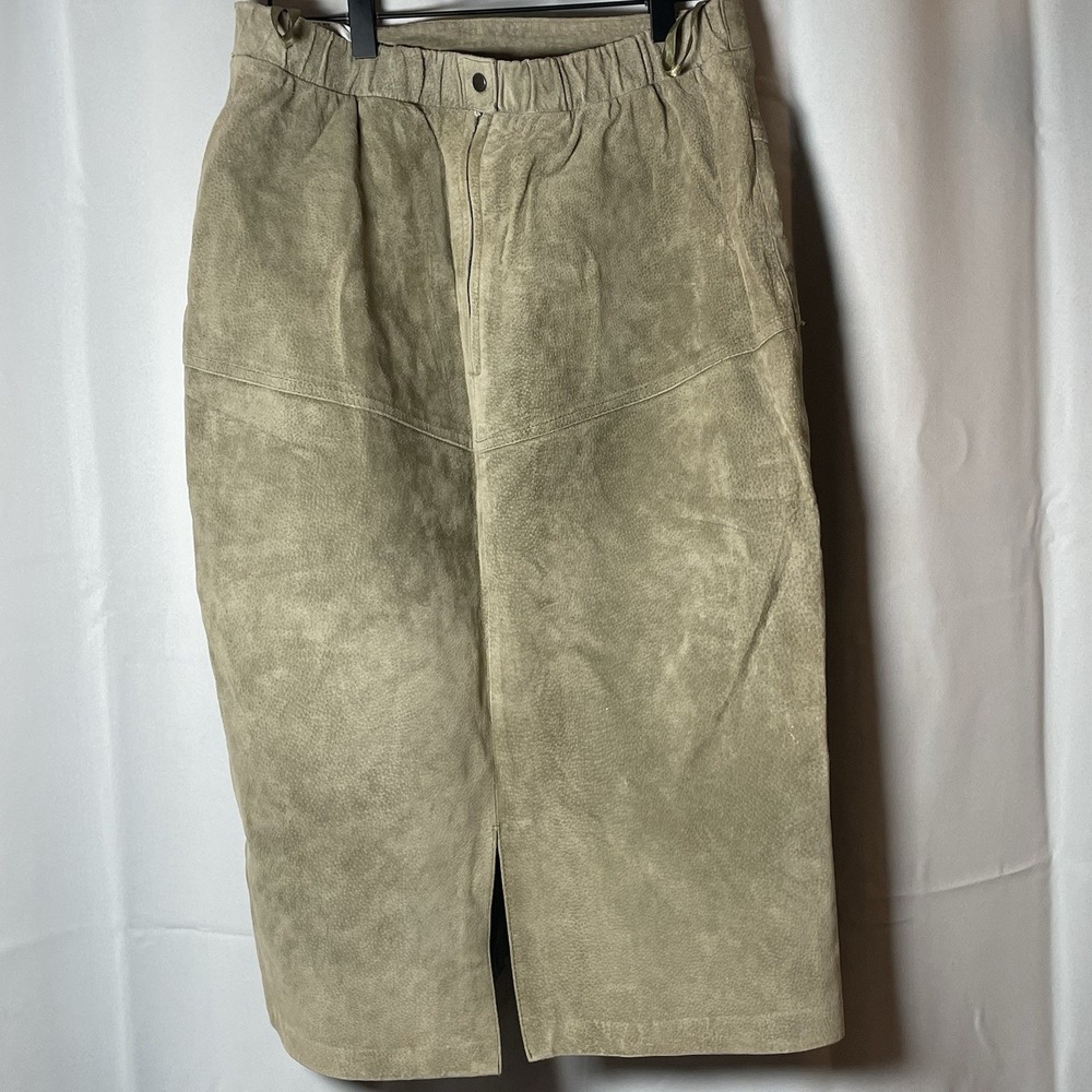 Vintage‎ 90s Leathers By Tibor Tan Leather Midi Skirt Pencil High Waisted 14